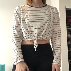 White Stripe Crop Tie Long Sleeve